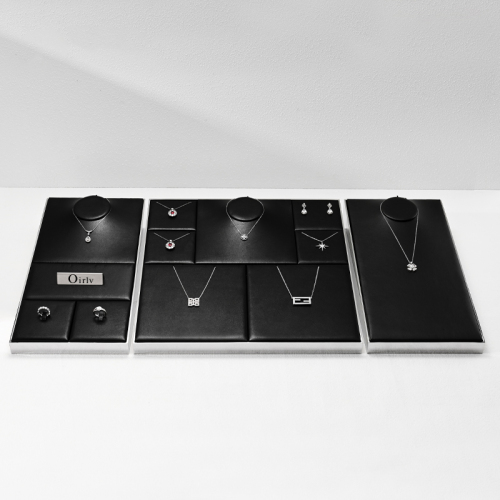 FANXI P143 high end black pu leather jewelry display tray for necklace rings earrings