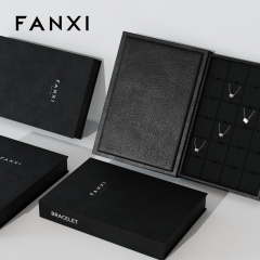 FANXI new design P151 black pu leather outside with black microfiber inside book shape jewelry display tray