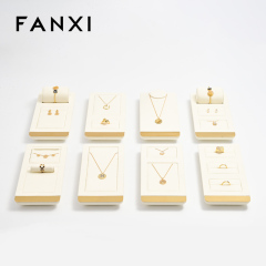 FANXI TT260 soft beige microfiber jewelry display set with gold metal frame