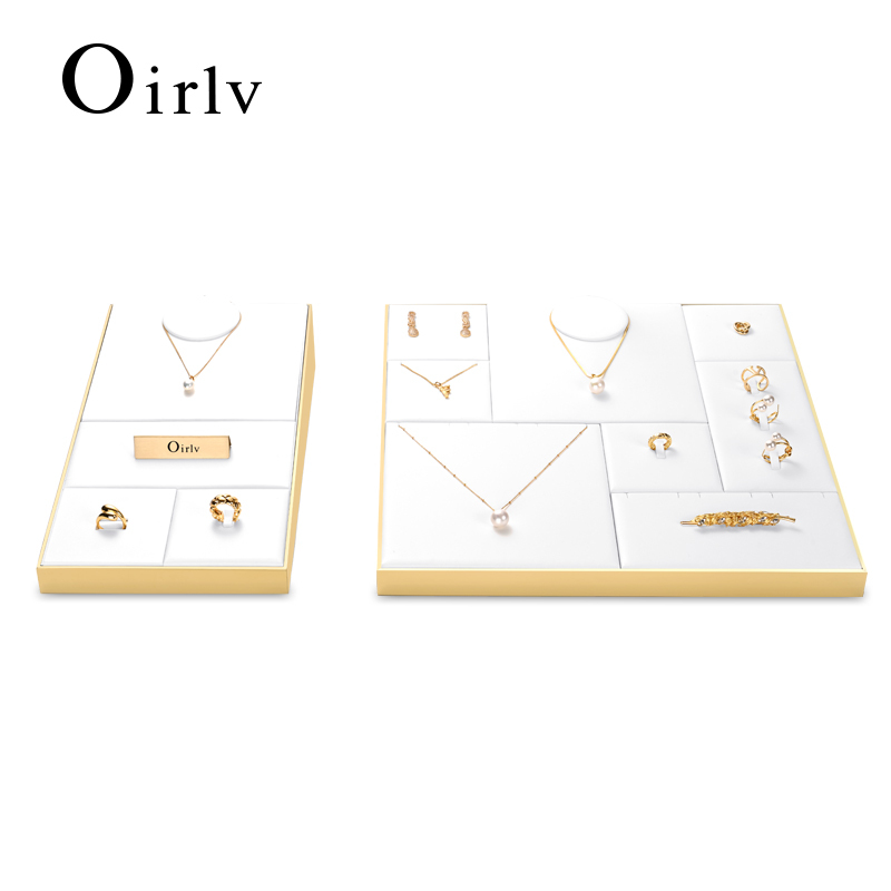 FANXI P142 white pu leather with gold metal frame jewelry display set