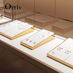 FANXI P142 white pu leather with gold metal frame jewelry display set