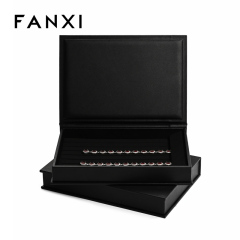 FANXI new design P151 black pu leather outside with black microfiber inside book shape jewelry display tray
