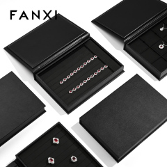 FANXI new design P151 black pu leather outside with black microfiber inside book shape jewelry display tray