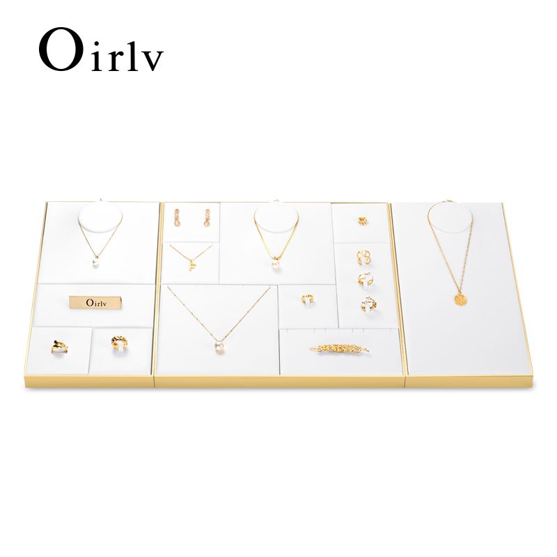 FANXI P142 white pu leather with gold metal frame jewelry display set