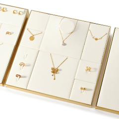 FANXI P144 beige microfiber with gold metal frame jewelry display set for showcase
