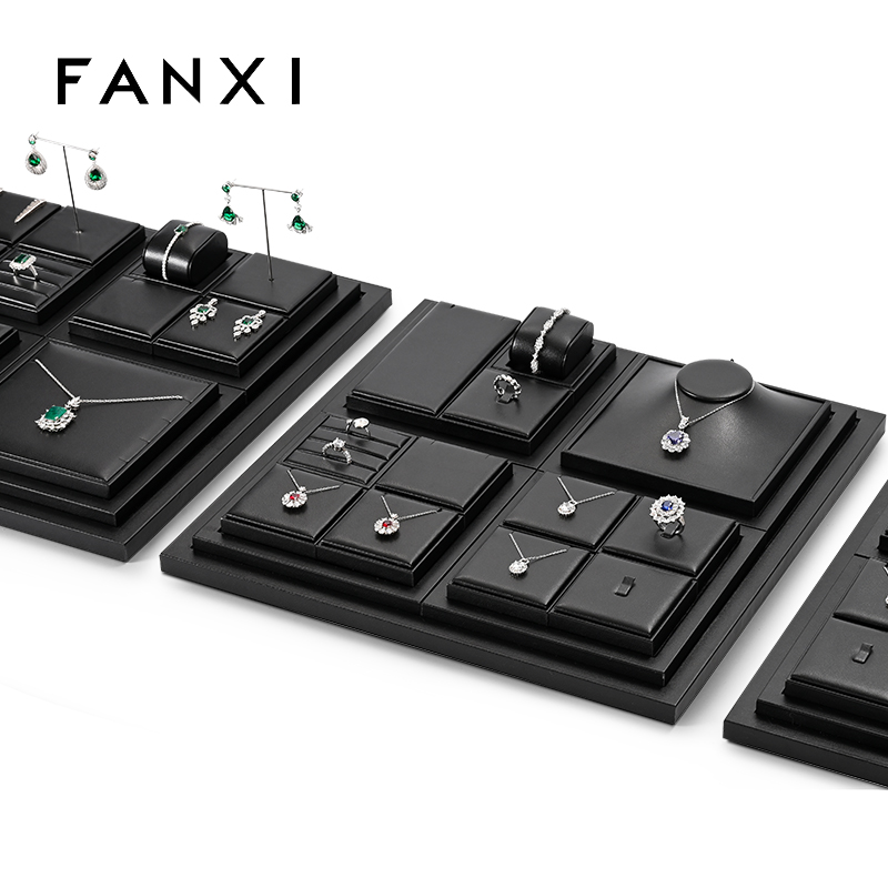 FANXI new designed TT275 high end black pu leather jewelry display set