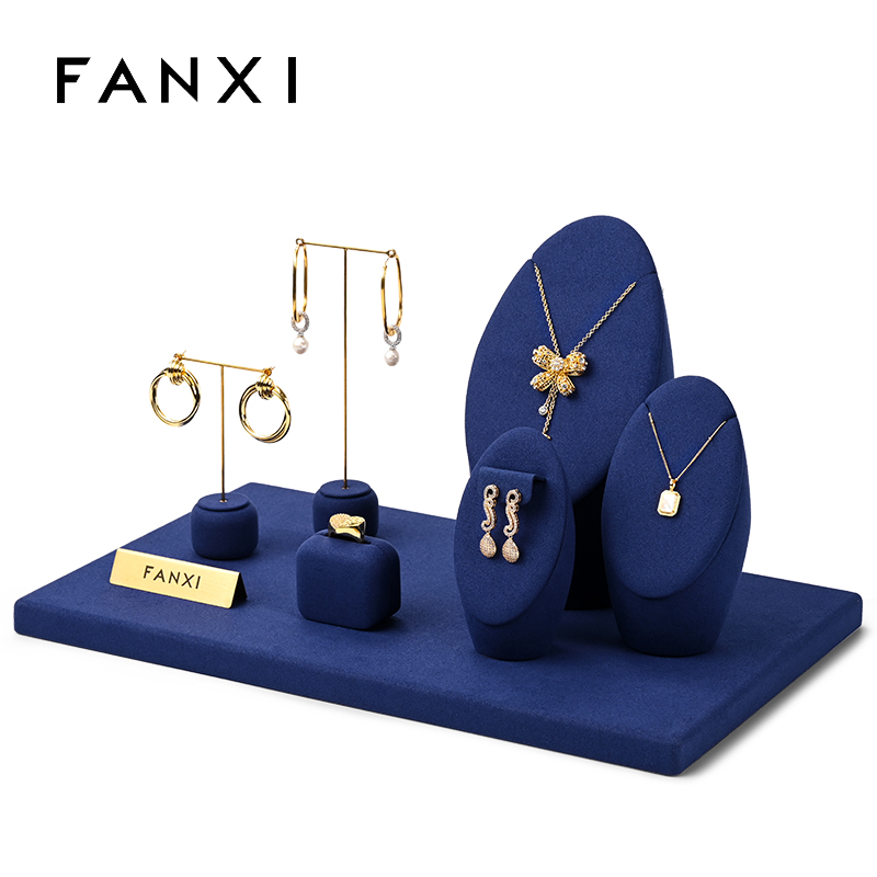 New design TT315 soft royal blue microfiber jewelry display set