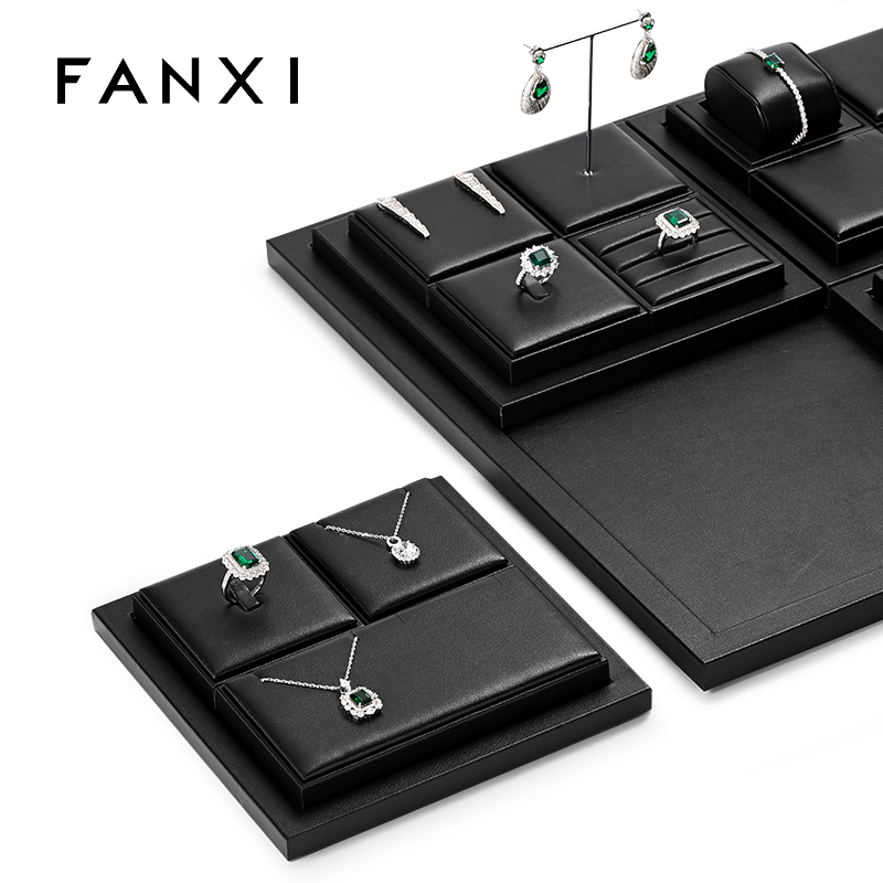 FANXI new designed TT275 high end black pu leather jewelry display set