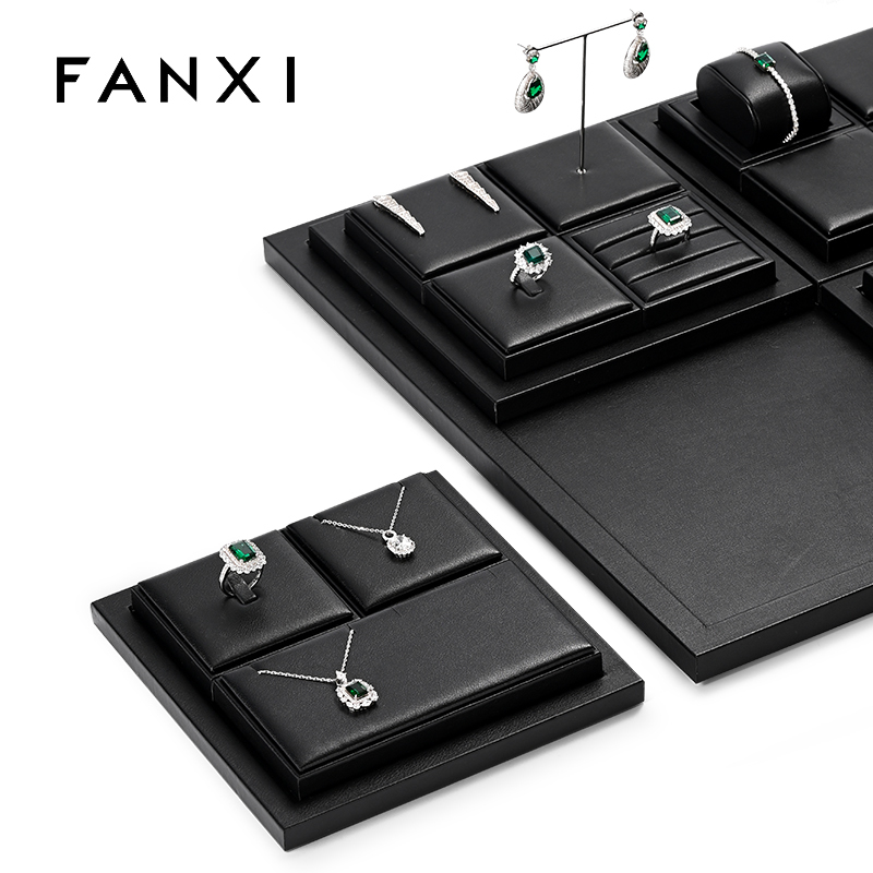 FANXI new designed TT275 high end black pu leather jewelry display set