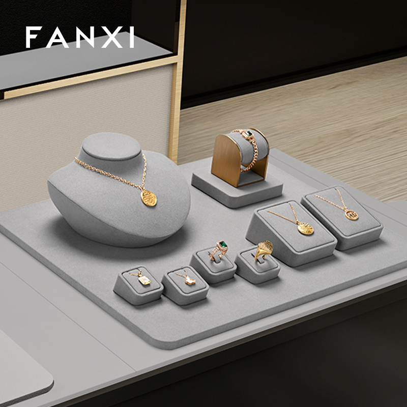 FANXI new launch elegant gray microfiber jewelry display set TT308