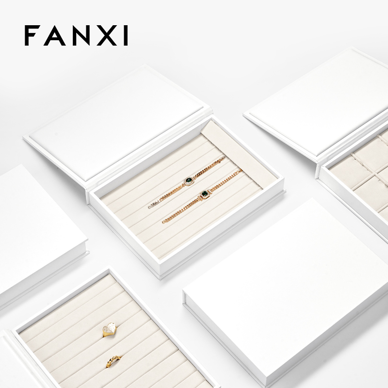 FANXI P148 high end custom Microfiber jewelry tray white Necklace pendant display organizer ring tray for jewellery shops