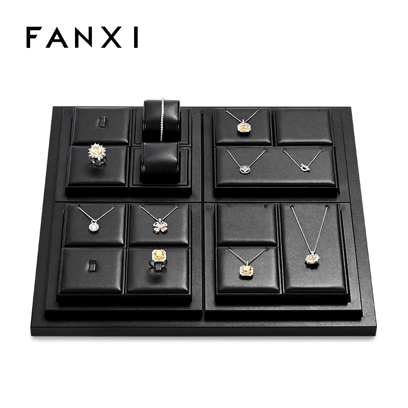 FANXI new designed TT275 high end black pu leather jewelry display set