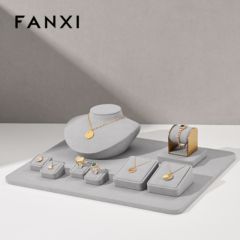 FANXI new launch elegant gray microfiber jewelry display set TT308