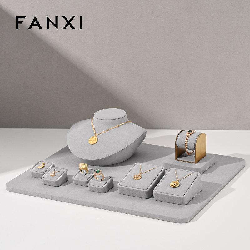 FANXI new launch elegant gray microfiber jewelry display set TT308