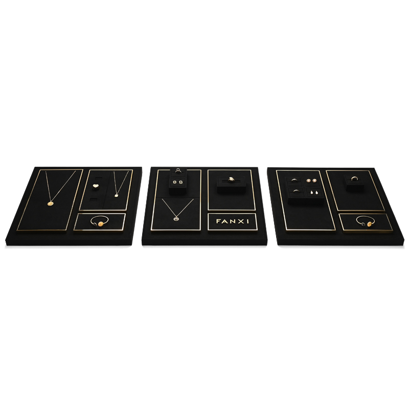 FANXI TT264 Fashion jewelry displays for store luxury Microfiber jewelry display props custom metal jewelry stand display set