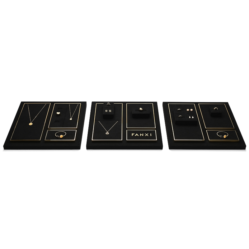 FANXI TT264 Fashion jewelry displays for store luxury Microfiber jewelry display props custom metal jewelry stand display set