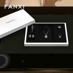 FANXI P152 Custom Logo PU leather Tray Bracelet Earring Necklace Pendant Ring Display Jewelry Tray Microfiber Jewelry Display Tray