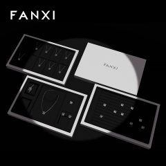 FANXI P152 Custom Logo PU leather Tray Bracelet Earring Necklace Pendant Ring Display Jewelry Tray Microfiber Jewelry Display Tray
