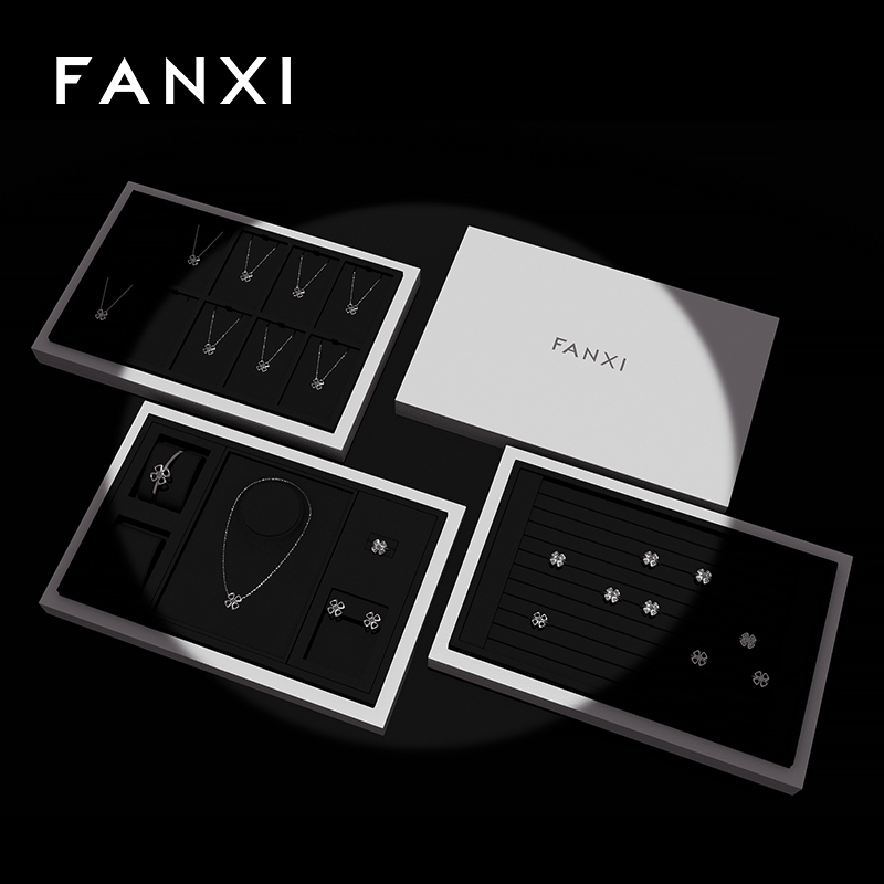 FANXI P152 Custom Logo PU leather Tray Bracelet Earring Necklace Pendant Ring Display Jewelry Tray Microfiber Jewelry Display Tray