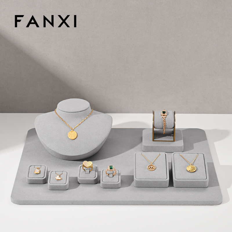 FANXI new launch elegant gray microfiber jewelry display set TT308