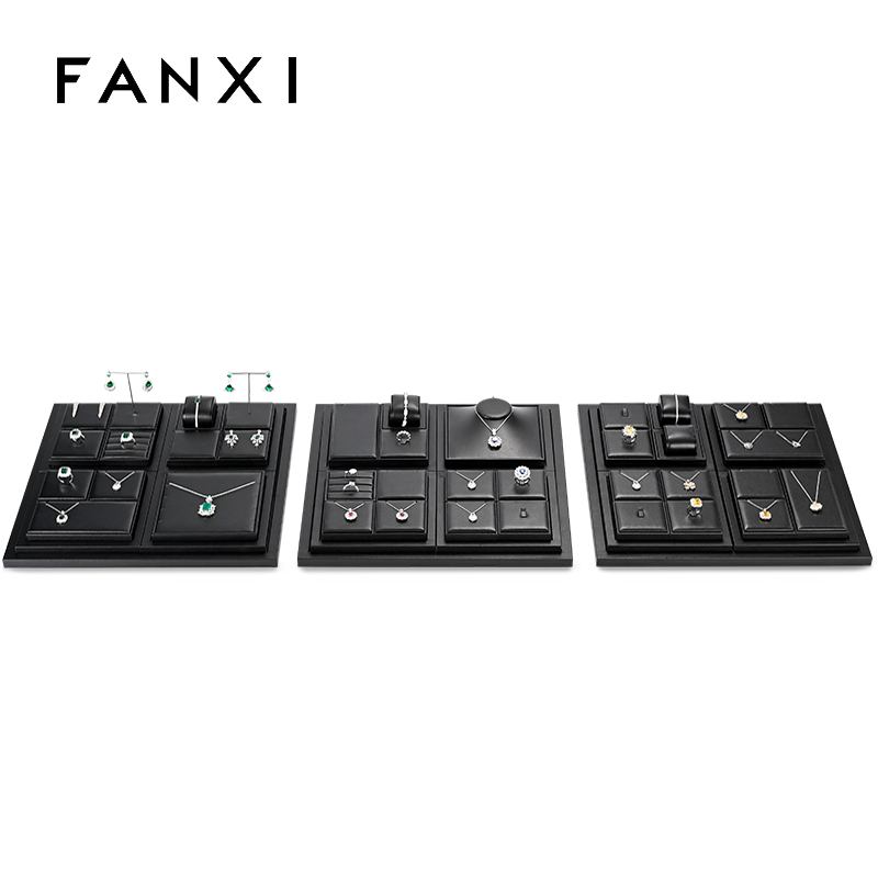 FANXI new designed TT275 high end black pu leather jewelry display set
