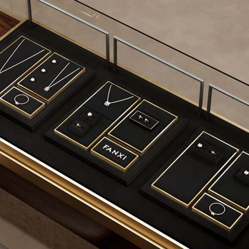 FANXI TT264 Fashion jewelry displays for store luxury Microfiber jewelry display props custom metal jewelry stand display set