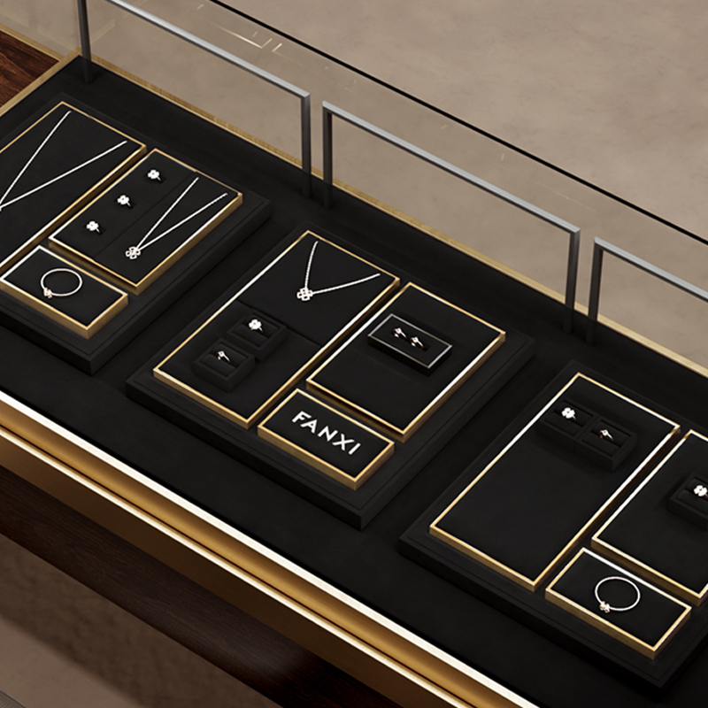 FANXI TT264 Fashion jewelry displays for store luxury Microfiber jewelry display props custom metal jewelry stand display set