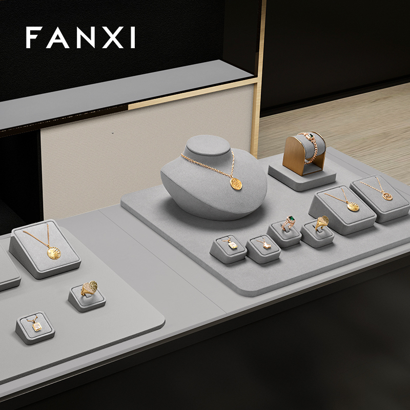 FANXI new launch elegant gray microfiber jewelry display set TT308