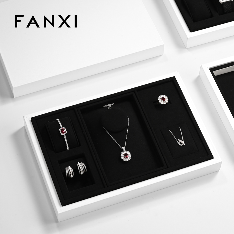 FANXI P152 Custom Logo PU leather Tray Bracelet Earring Necklace Pendant Ring Display Jewelry Tray Microfiber Jewelry Display Tray