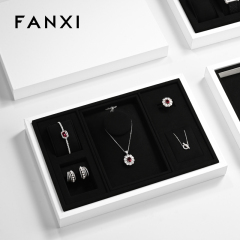 FANXI P152 Custom Logo PU leather Tray Bracelet Earring Necklace Pendant Ring Display Jewelry Tray Microfiber Jewelry Display Tray