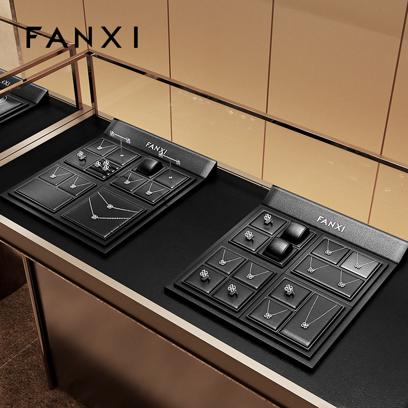 FANXI new designed TT275 high end black pu leather jewelry display set