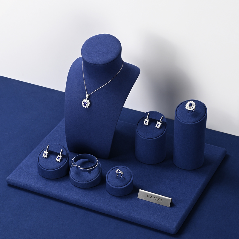 FANXI TT311 new arrival navy blue microfiber jewelry display set for cabinet