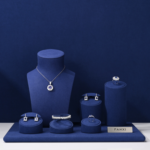 FANXI TT311 new arrival navy blue microfiber jewelry display set for cabinet