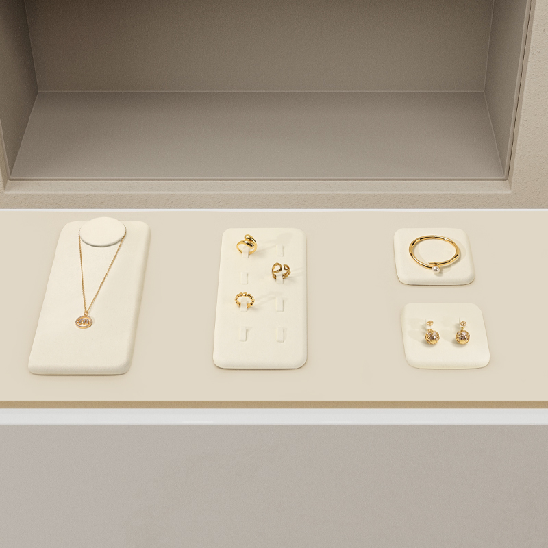 FANXI TT274 New Arrival jewelry luxury display set beige microfiber ring earring necklace shop window display plates showcase