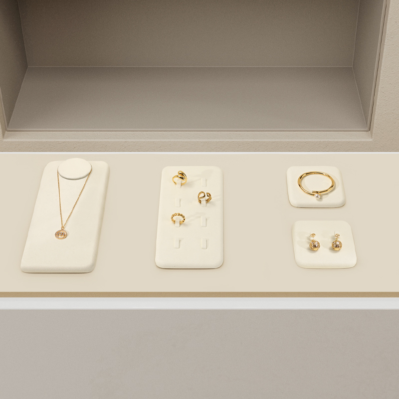 FANXI TT274 New Arrival jewelry luxury display set beige microfiber ring earring necklace shop window display plates showcase