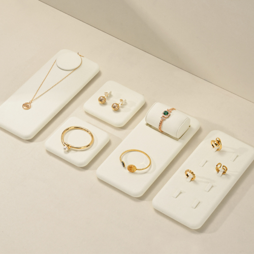 FANXI TT274 New Arrival jewelry luxury display set beige microfiber ring earring necklace shop window display plates showcase