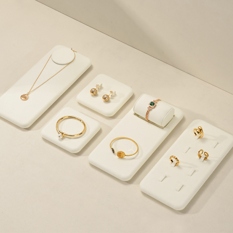 FANXI TT274 New Arrival jewelry luxury display set beige microfiber ring earring necklace shop window display plates showcase
