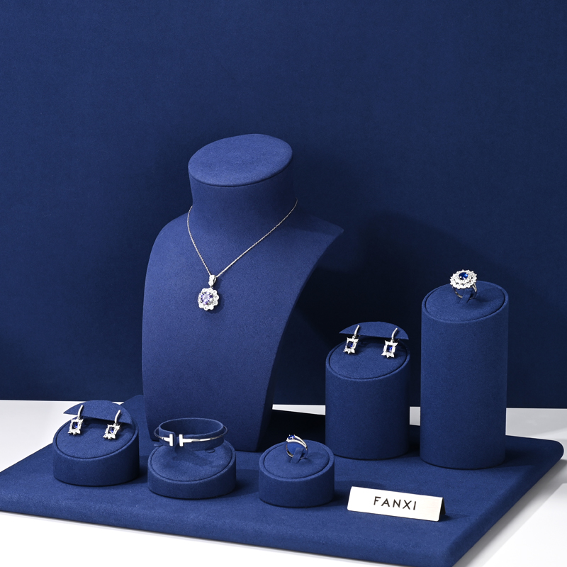 FANXI TT311 new arrival navy blue microfiber jewelry display set for cabinet