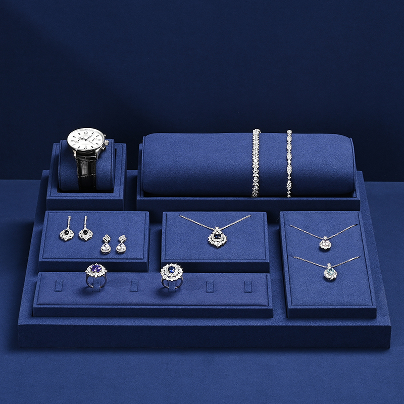 FANXI TT313 navy blue microfiber elegant jewelry display set