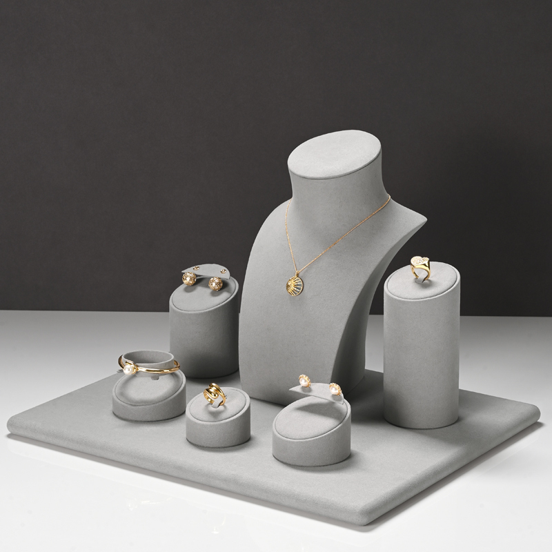 FANXI New arrival elegant light gray microfiber jewelry display set for window cabinet TT312