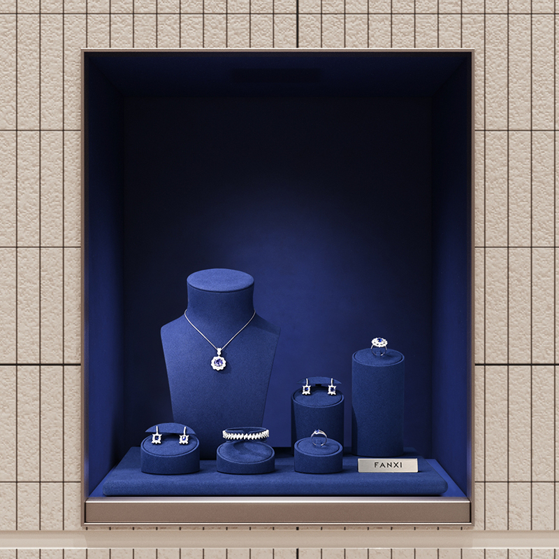 FANXI TT311 new arrival navy blue microfiber jewelry display set for cabinet