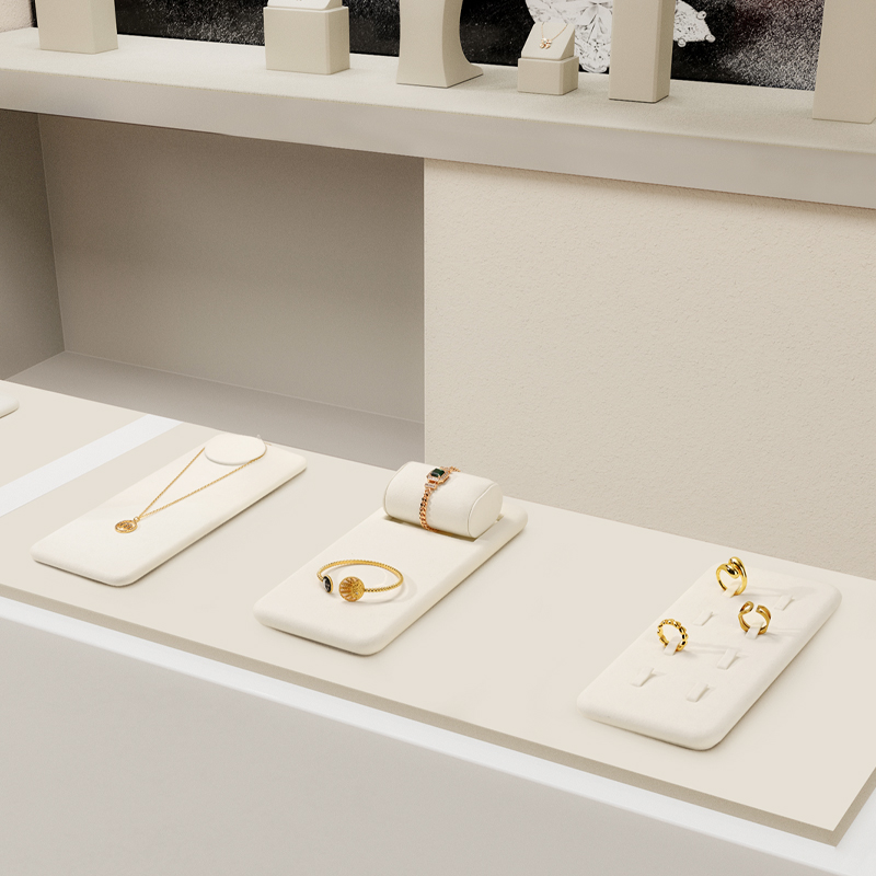 FANXI TT274 New Arrival jewelry luxury display set beige microfiber ring earring necklace shop window display plates showcase