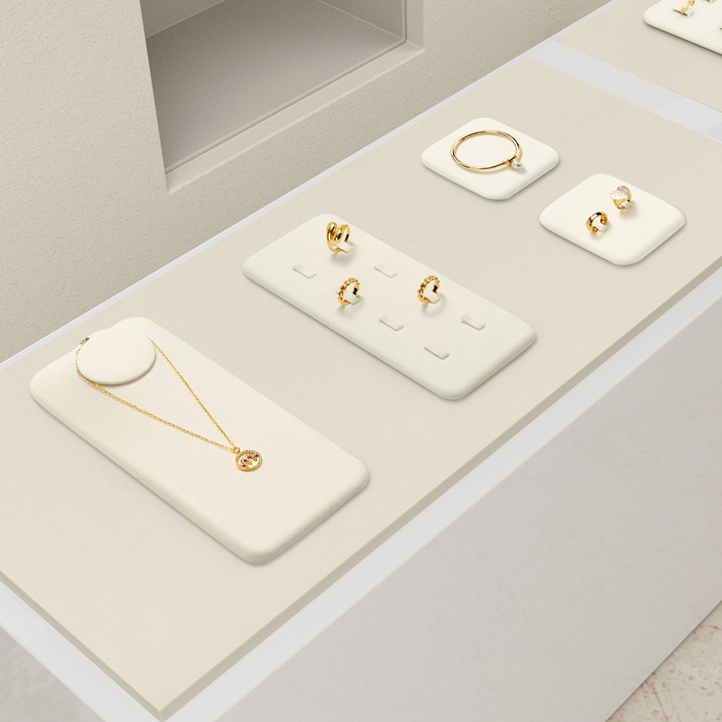 FANXI TT274 New Arrival jewelry luxury display set beige microfiber ring earring necklace shop window display plates showcase