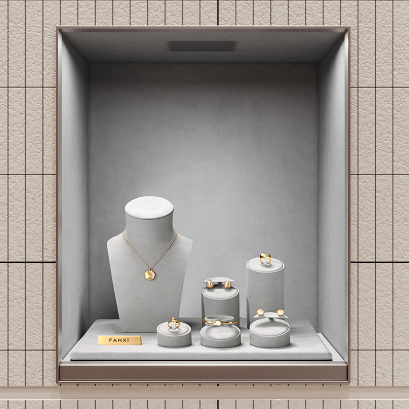 FANXI New arrival elegant light gray microfiber jewelry display set for window cabinet TT312