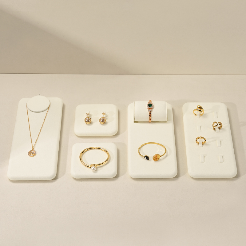 FANXI TT274 New Arrival jewelry luxury display set beige microfiber ring earring necklace shop window display plates showcase