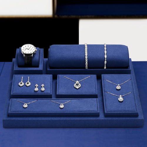 FANXI TT313 navy blue microfiber elegant jewelry display set