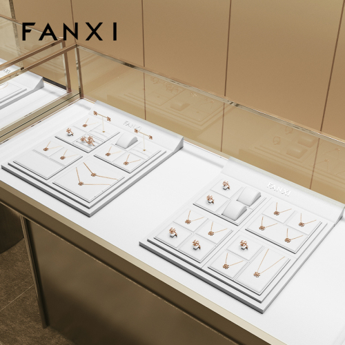 FANXI New arrival elegant white pu leather jewelry display set for window cabinet TT276