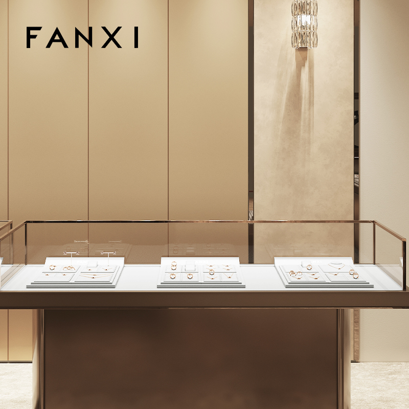 FANXI New arrival elegant white pu leather jewelry display set for window cabinet TT276