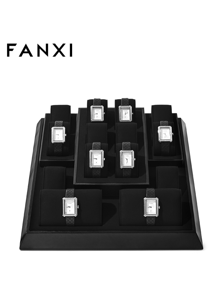 FANXI New arrival elegant black PU leather jewelry display set for window cabinet PU106