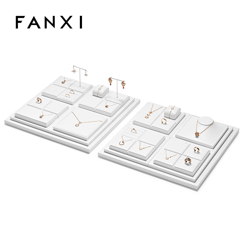 FANXI New arrival elegant white pu leather jewelry display set for window cabinet TT276